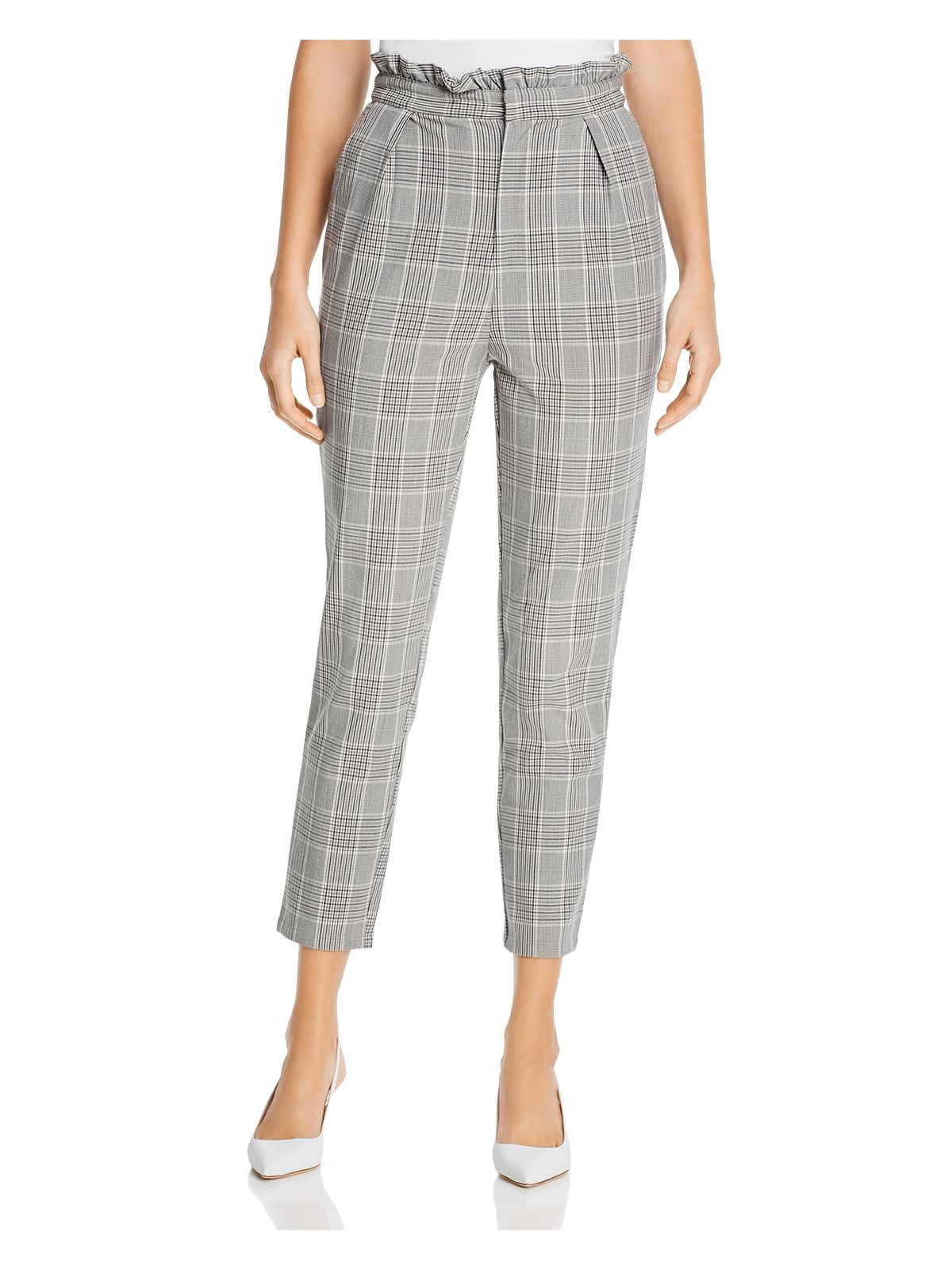 CUPCAKES AND CASHMERE Womens Gray Zippered Pocketed Pleated Paperbag Plaid Wear To Work High Waist Pants 2