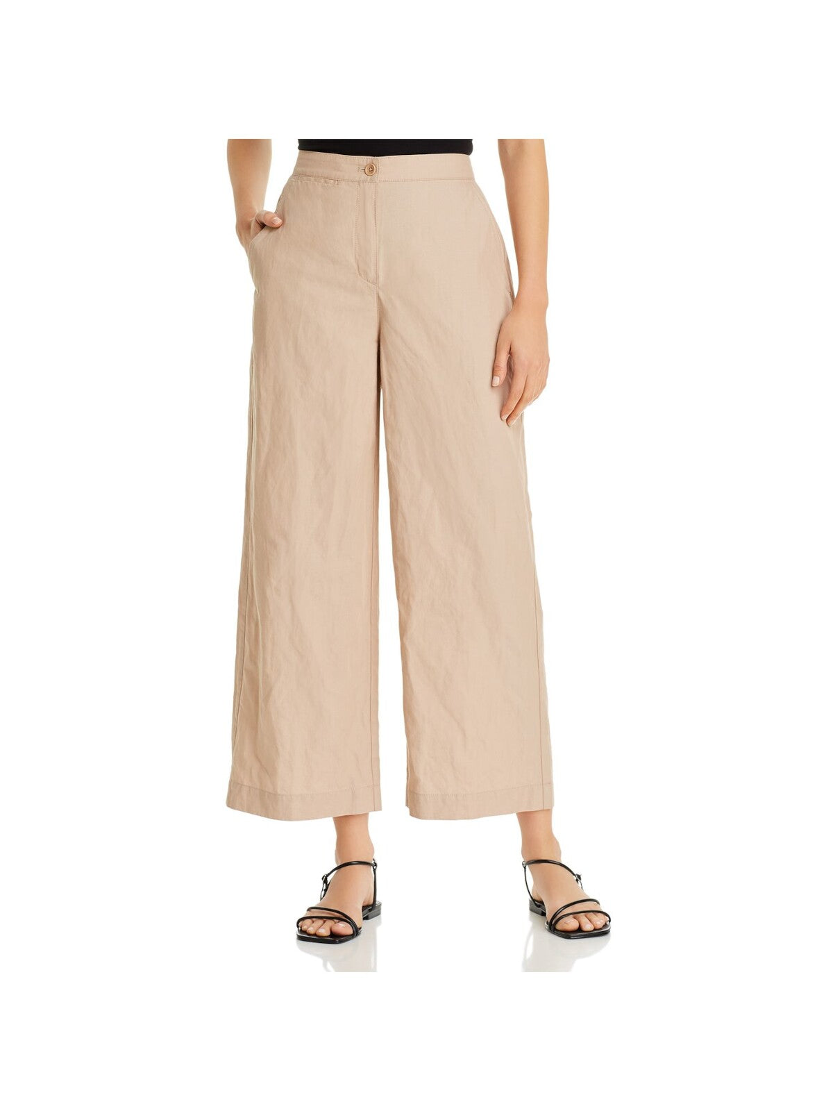 EILEEN FISHER Womens Beige Pocketed Zippered Ankle Wide Leg Pants 4