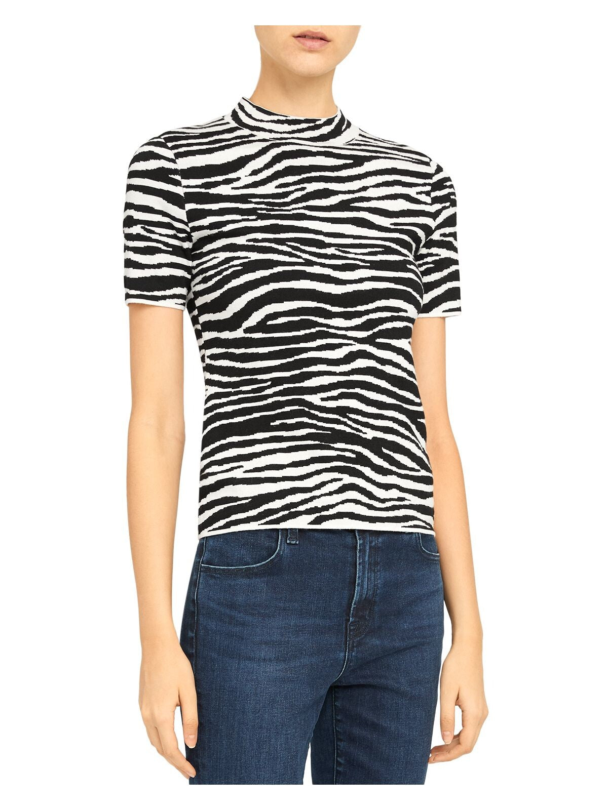 THEORY Womens Black Animal Print Short Sleeve Top Size: P