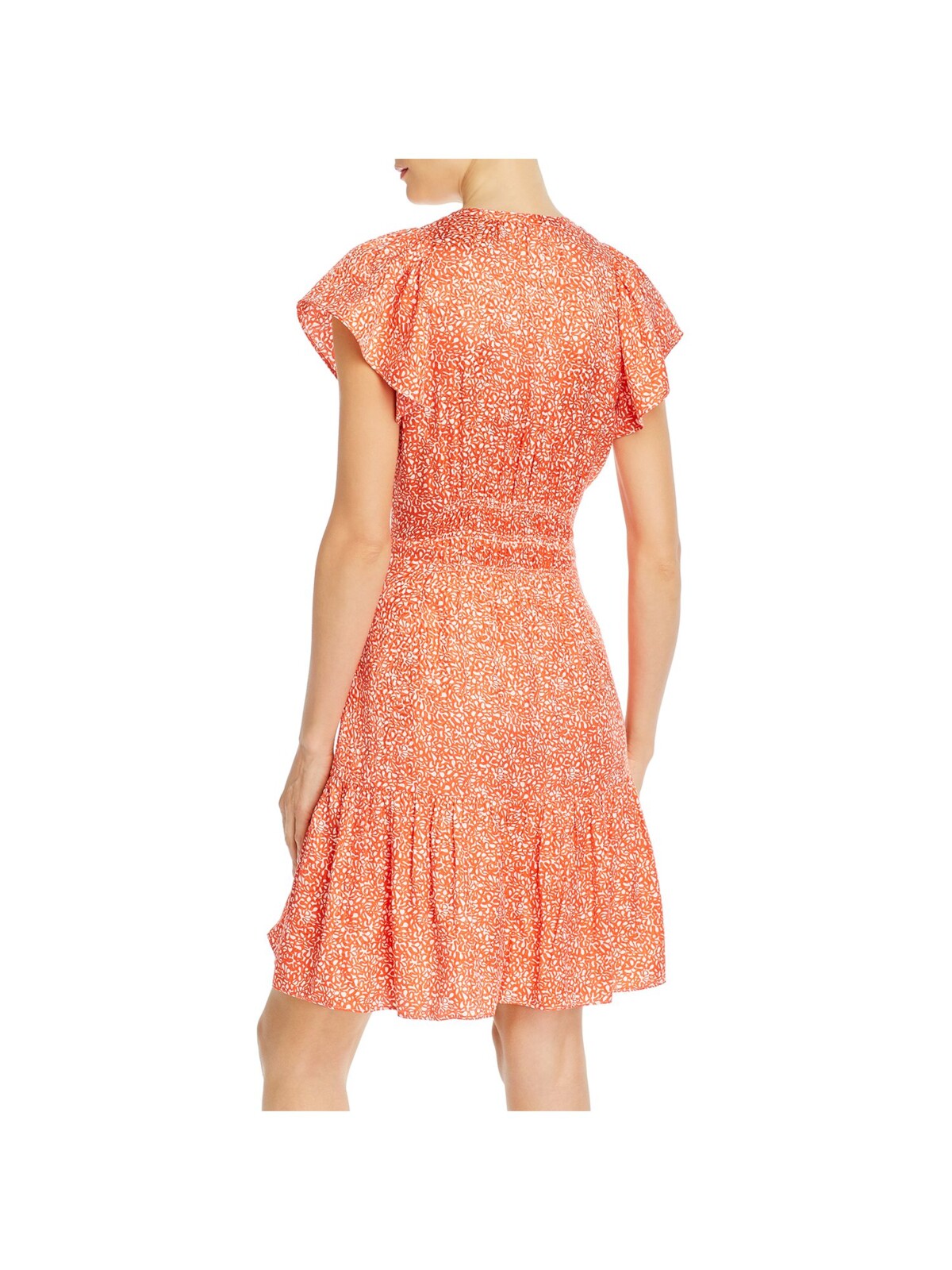 REBECCA TAYLOR Womens Red Smocked Pleated Lined Printed Short Sleeve Split Above The Knee Fit + Flare Dress 0