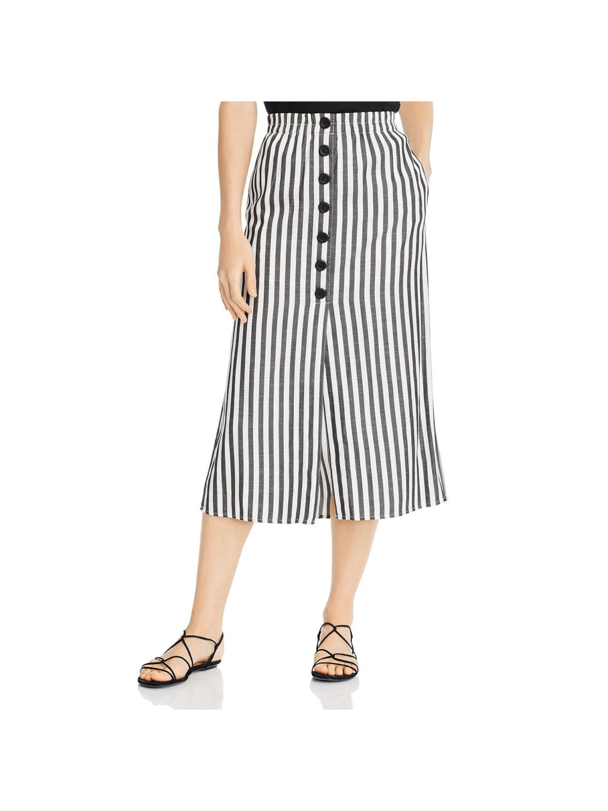 CUPCAKES AND CASHMERE Womens Black Stretch Pocketed Button-down Striped Midi Skirt 4