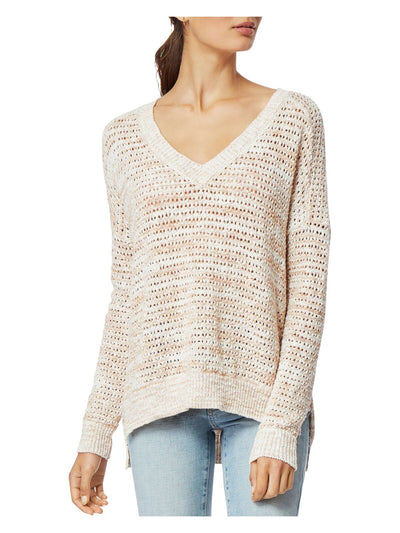 HABITUAL Womens Beige Sheer Ribbed Vented Sides Unlined Heather Long Sleeve V Neck Sweater XL