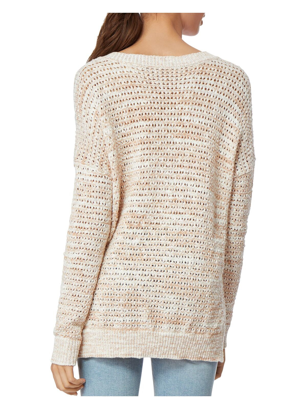 HABITUAL Womens Beige Sheer Ribbed Vented Sides Unlined Heather Long Sleeve V Neck Sweater XL