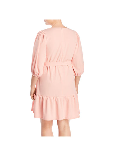 AQUA Womens Belted Zippered Tiered Pouf Sleeve Jewel Neck Above The Knee Cocktail Shift Dress