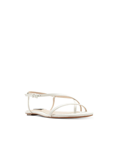 AQUA Womens White Toe Loop Strappy Asymmetrical Padded Lory Square Toe Buckle Leather Slingback Sandal 7 B