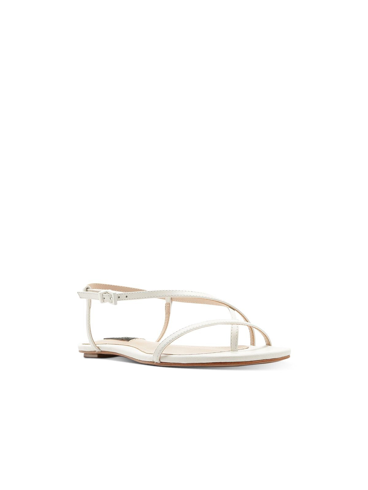 AQUA Womens White Toe Loop Strappy Asymmetrical Padded Lory Square Toe Buckle Leather Slingback Sandal 9.5 B