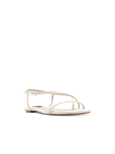 AQUA Womens White Toe Loop Strappy Asymmetrical Padded Lory Square Toe Buckle Leather Slingback Sandal 9.5 B