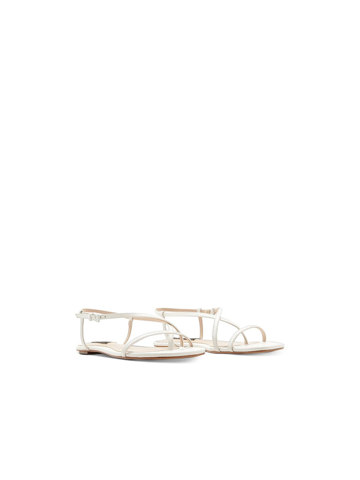 AQUA Womens White Toe Loop Strappy Asymmetrical Padded Lory Square Toe Buckle Leather Slingback Sandal 9.5