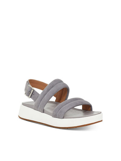 UGG Womens Gray 0.5" Platform Cushioned Arch Support Lynnden Wedge Buckle Leather Slingback Sandal 6.5