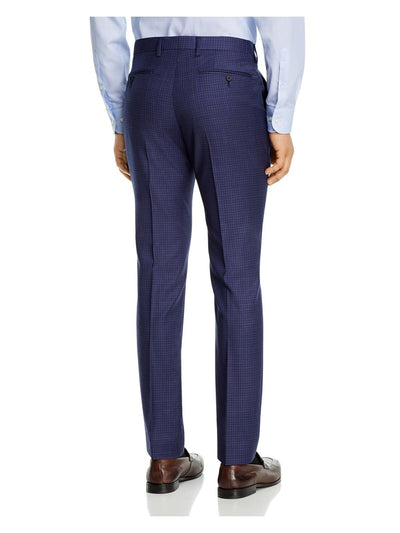 THEORY Mens Navy Flat Front, Check Slim Fit Pants W32/ L34