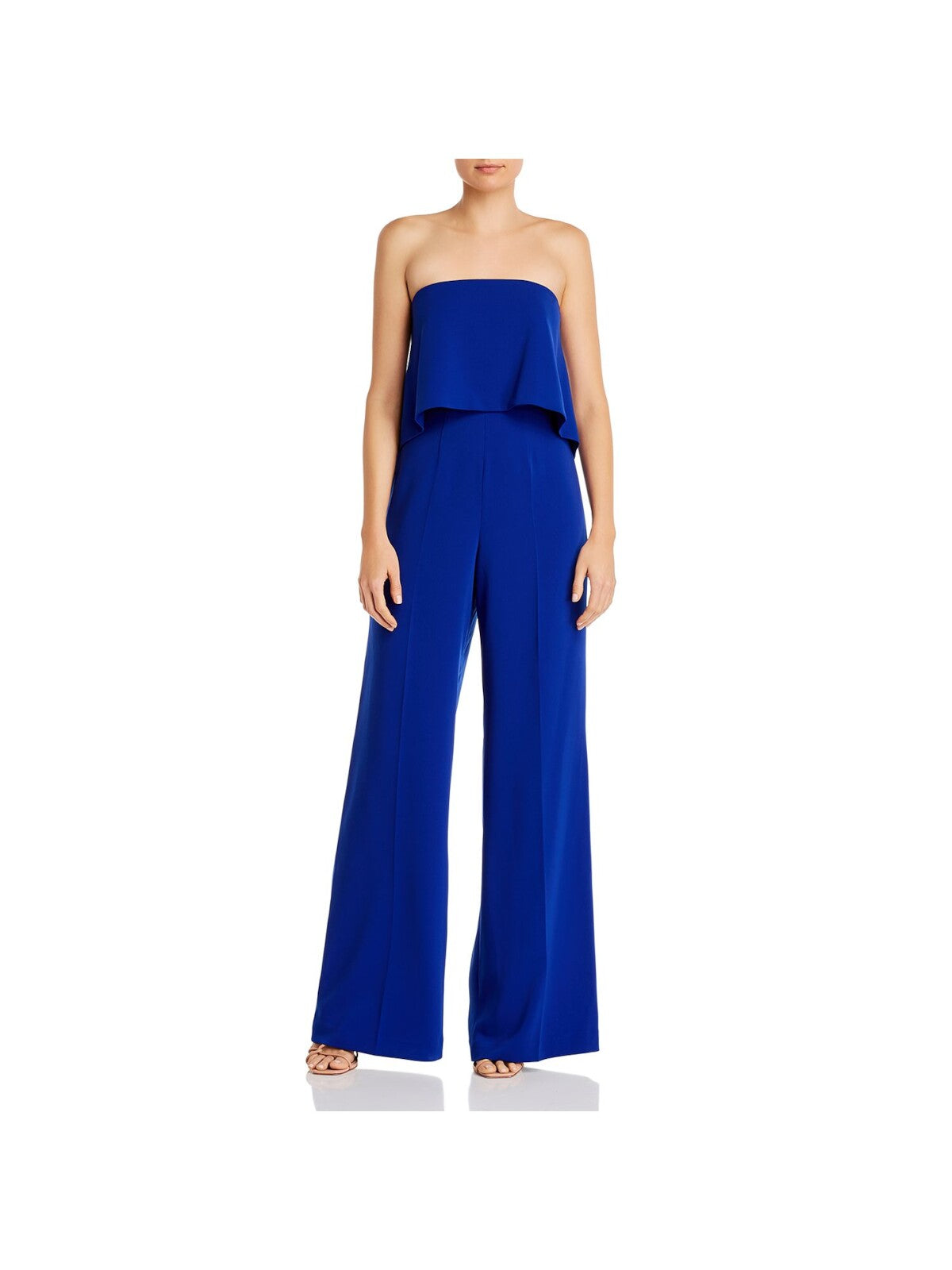 JAY GODFREY Womens Blue Stretch Zippered Cut Out Popover Strapless Evening Wide Leg Jumpsuit 8