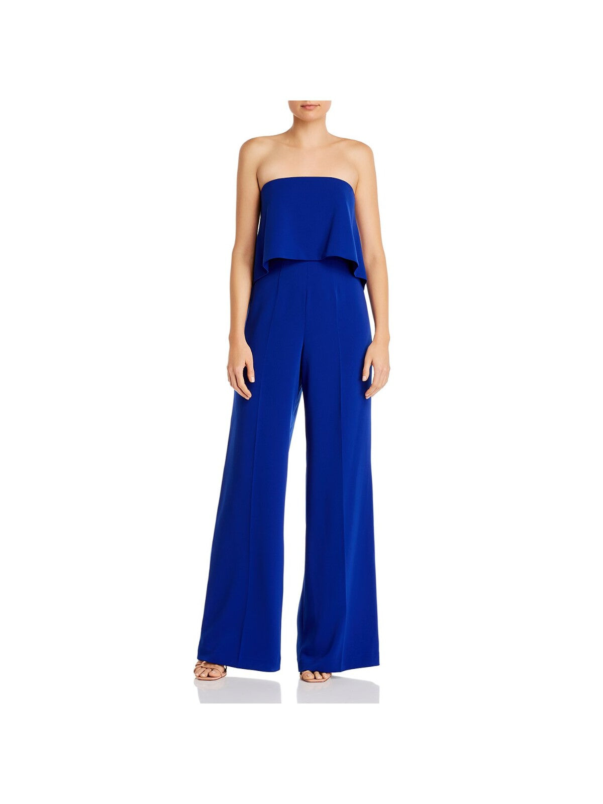 JAY GODFREY Womens Stretch Zippered Cut Out Popover Strapless Evening Wide Leg Jumpsuit