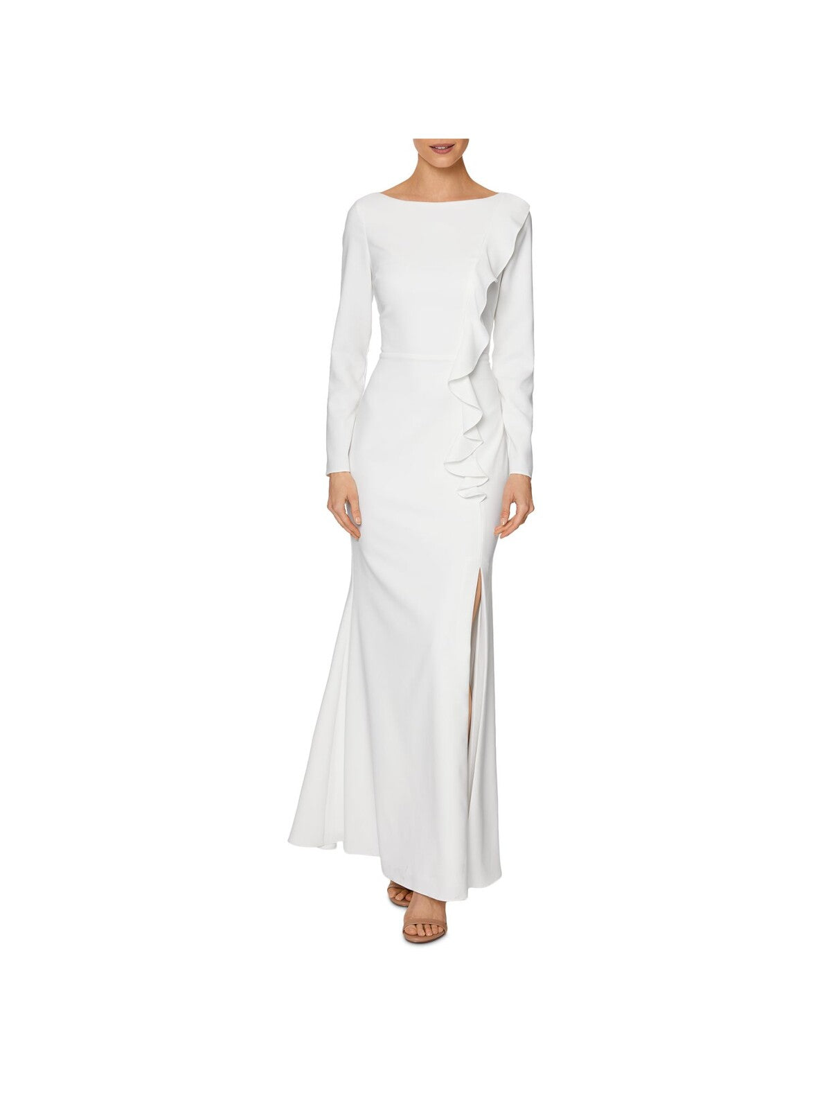 LAUNDRY Womens White Zippered Slitted Long Sleeve Boat Neck Full-Length Formal Sheath Dress 0