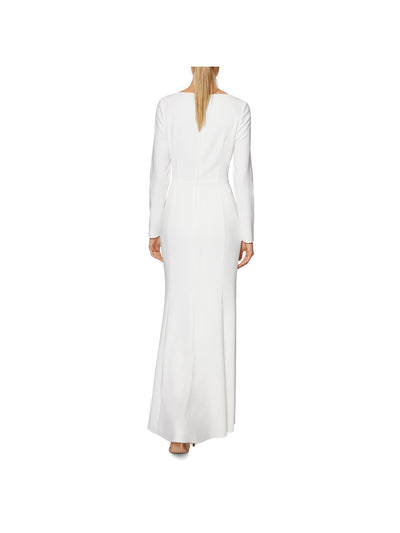 LAUNDRY Womens White Zippered Slitted Long Sleeve Boat Neck Full-Length Formal Sheath Dress 0