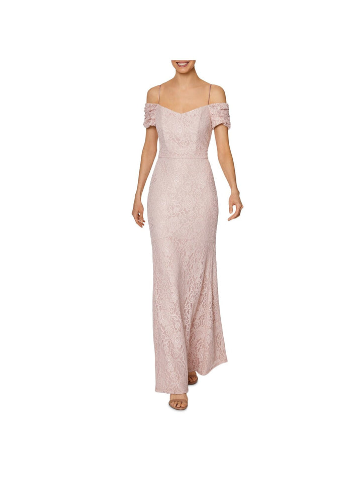 laundry shelli segal off the shoulder dress Laundry BY Shelli Segal Womens Stretch Cold Shoulder Spaghetti Strap Sweetheart Neckline Full-Length Formal Sheath Dress, Pink