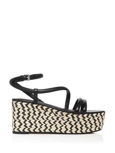 REBECCA MINKOFF Womens Black 2" Platform Jute Wrapped Strappy Adjustable Asymmetrical Ankle Strap Josefia Round Toe Wedge Buckle Leather Espadrille Shoes 9.5 M
