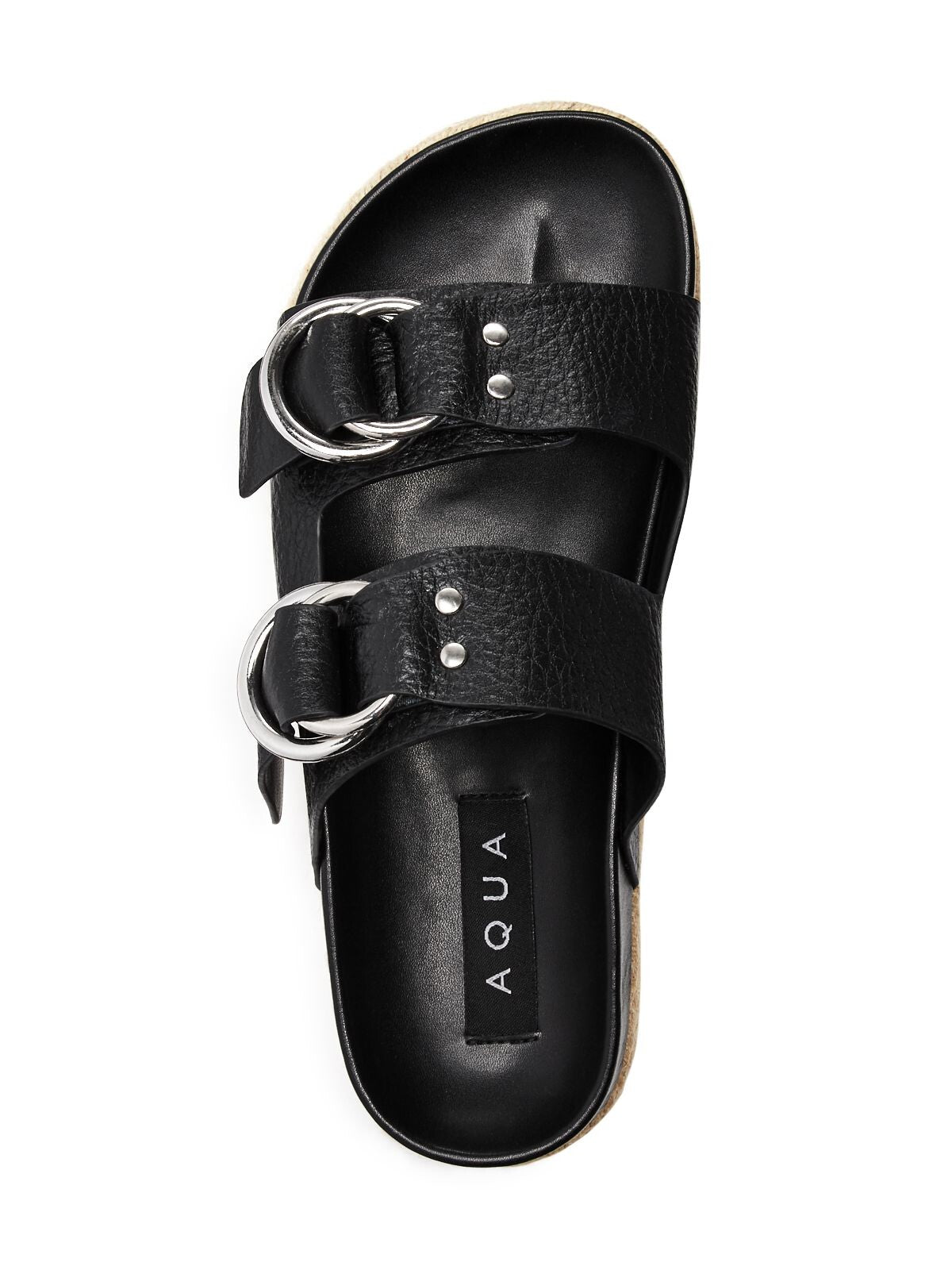 AQUA Womens Black Buckle Accent Treaded Kai Round Toe Platform Slip On Leather Espadrille Shoes 9 M