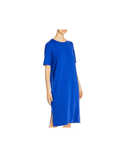 EILEEN FISHER Womens Blue Short Sleeve Crew Neck Below The Knee Shift Dress M