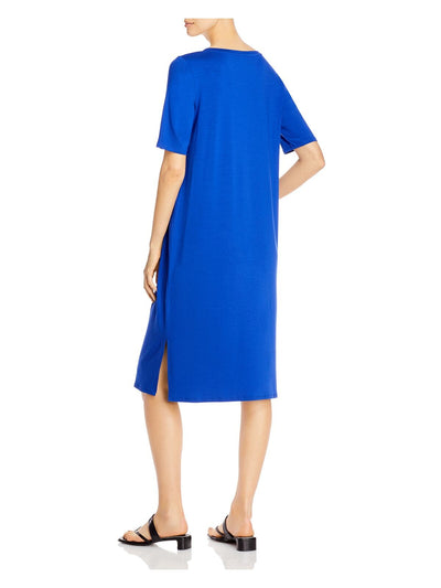 EILEEN FISHER Womens Blue Short Sleeve Crew Neck Below The Knee Shift Dress M