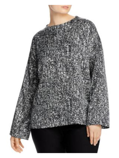 EILEEN FISHER Womens Black Printed Long Sleeve V Neck Wear To Work Blouse S