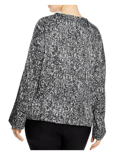 EILEEN FISHER Womens Black Printed Long Sleeve V Neck Wear To Work Blouse XXS