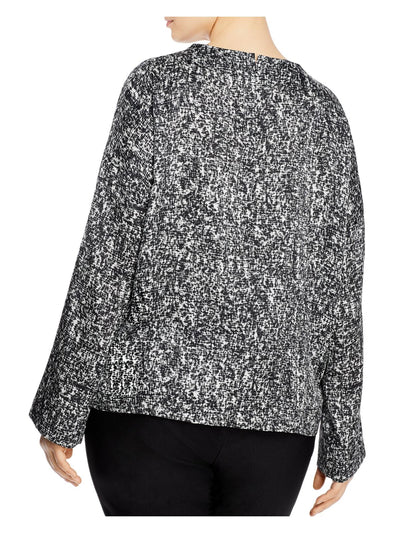 EILEEN FISHER Womens Black Printed Long Sleeve V Neck Wear To Work Blouse L