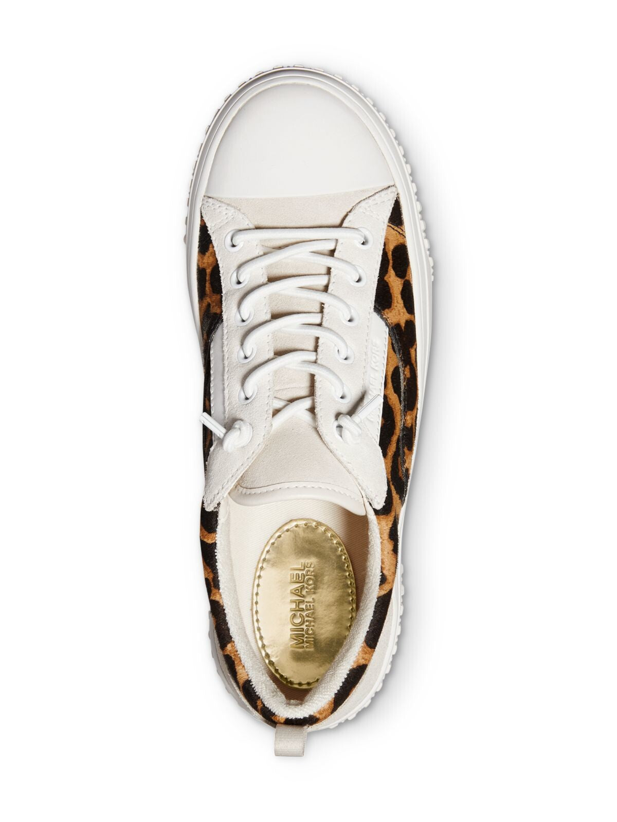 MICHAEL KORS Womens Beige Leopard Print Removable Insole Pull Tab Logo Oscar Round Toe Platform Lace-Up Leather Athletic Sneakers Shoes 10 M