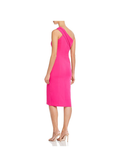 JAY GODFREY Womens Pink Zippered Pleated Slit Lined Sleeveless Asymmetrical Neckline Below The Knee Cocktail Sheath Dress 2