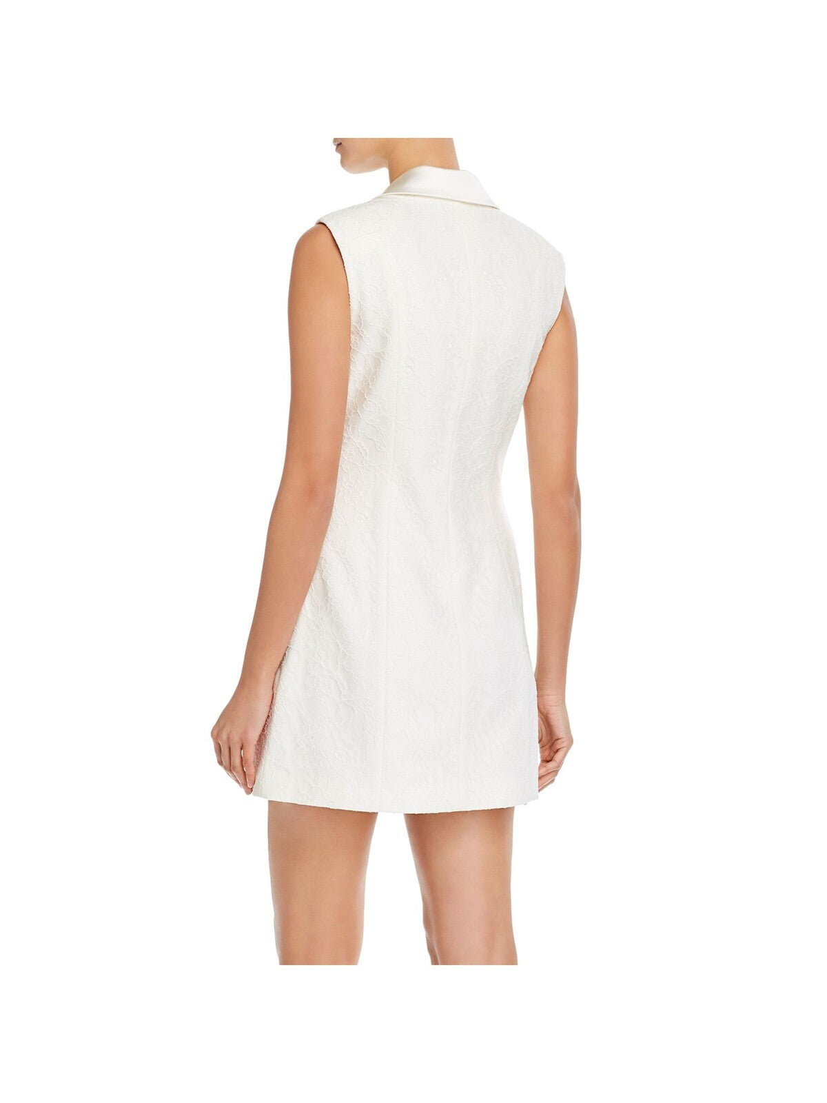 JAY GODFREY Womens White Lace Fitted Faux Pockets Button Up Floral Sleeveless Surplice Neckline Mini Cocktail Wrap Dress 14