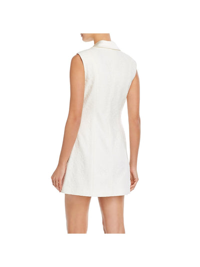 JAY GODFREY Womens White Lace Fitted Faux Pockets Button Up Floral Sleeveless Surplice Neckline Mini Cocktail Wrap Dress 14