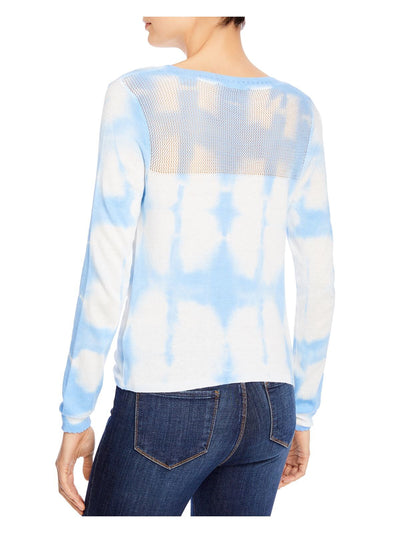 DESIGN HISTORY Womens Blue Twist Front Tie Dye Long Sleeve V Neck Top XS