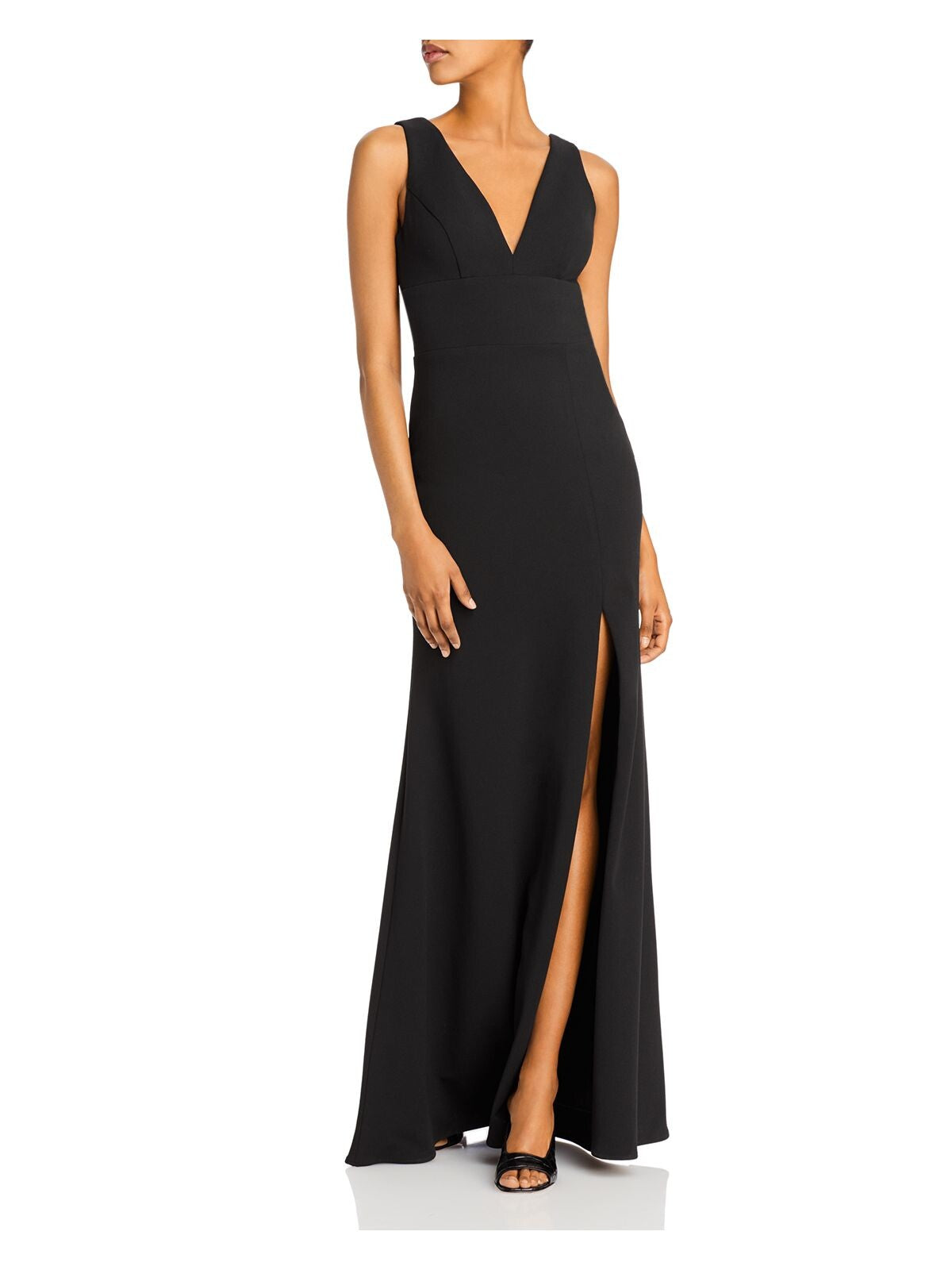 AQUA FORMAL Womens Black Slitted V Neck Full-Length Evening Sheath Dress 4