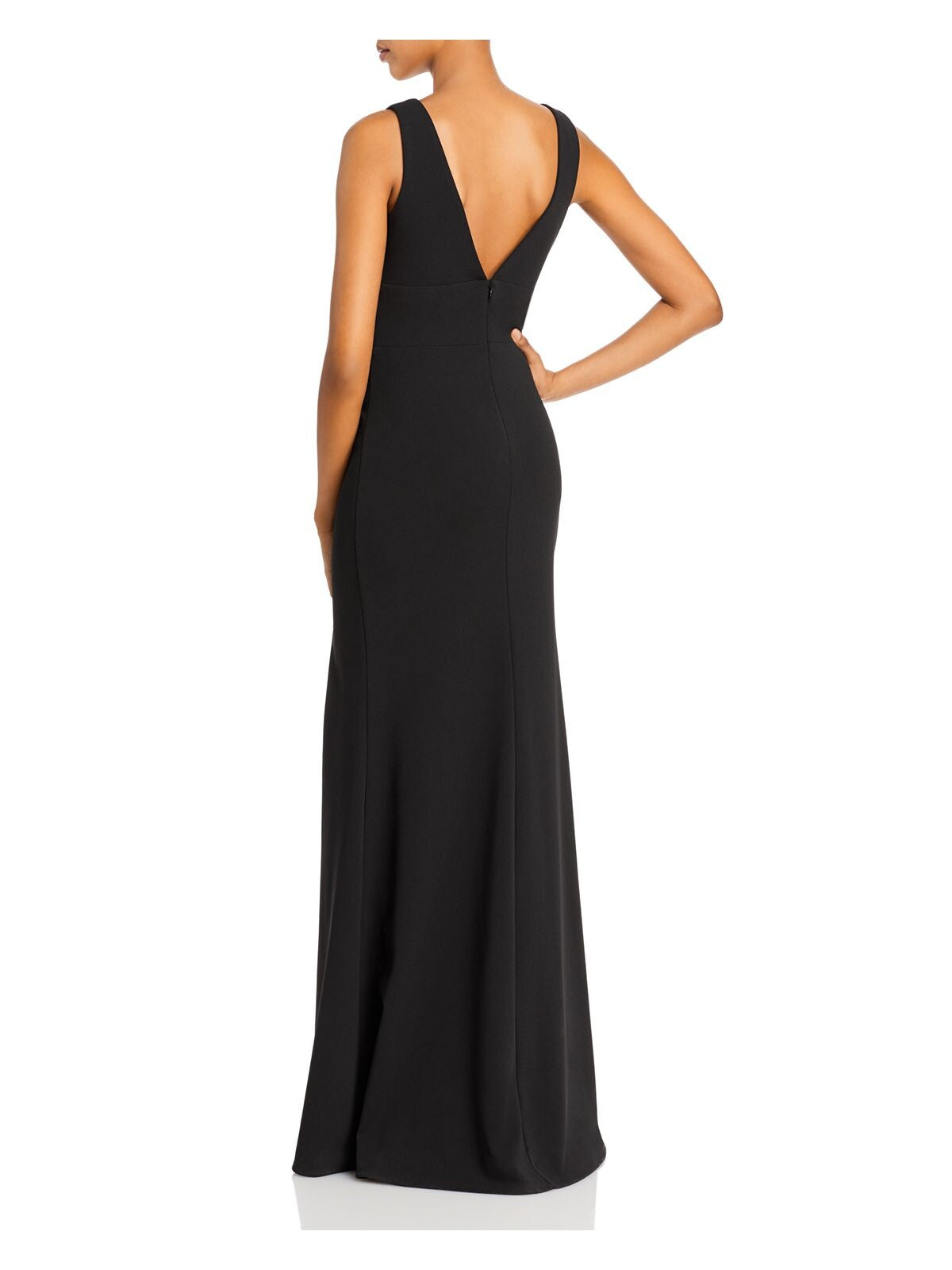 AQUA FORMAL Womens Black Slitted V Neck Full-Length Evening Sheath Dress 4