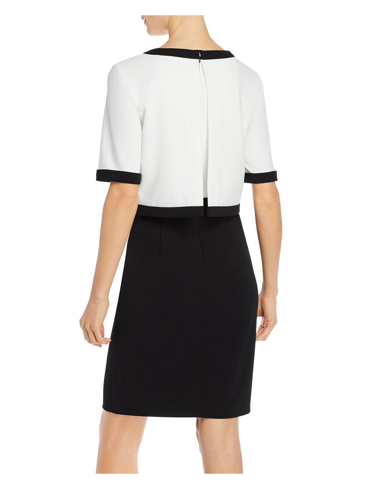 ADRIANNA PAPELL Womens White Zippered Popover Color Block Short Sleeve Round Neck Short Wear To Work Sheath Dress 12