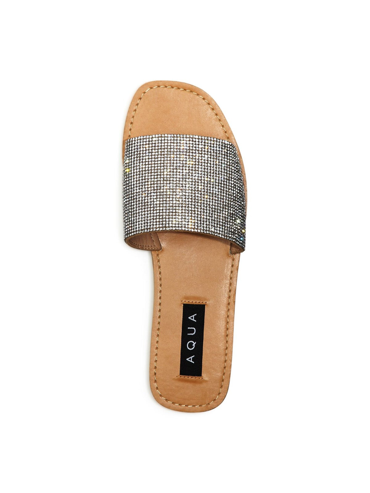 AQUA Womens Beige Embellished Shine Round Toe Slip On Slide Sandals Shoes M