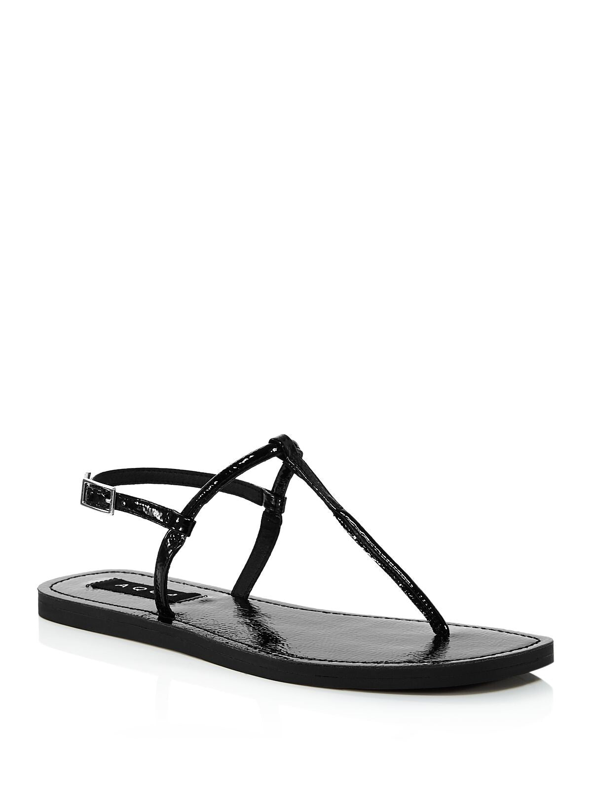 AQUA Womens Black T-Strap Zen Round Toe Buckle Thong Sandals Shoes 7.5 M