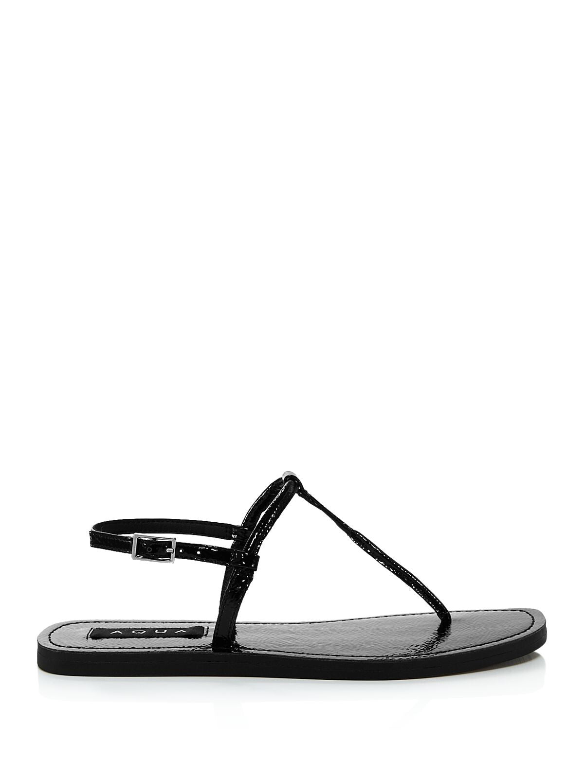 AQUA Womens Black T-Strap Zen Round Toe Buckle Thong Sandals Shoes 6.5 M