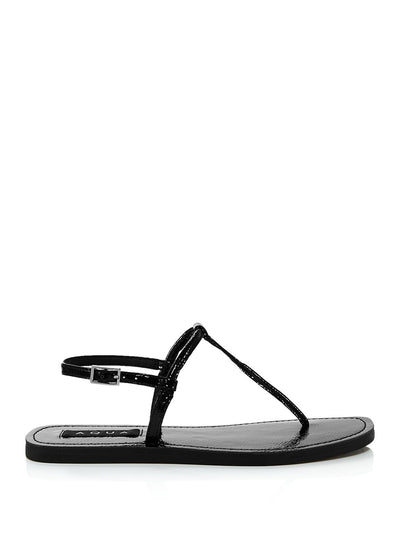 AQUA Womens Black T-Strap Zen Round Toe Buckle Thong Sandals Shoes 6.5 M