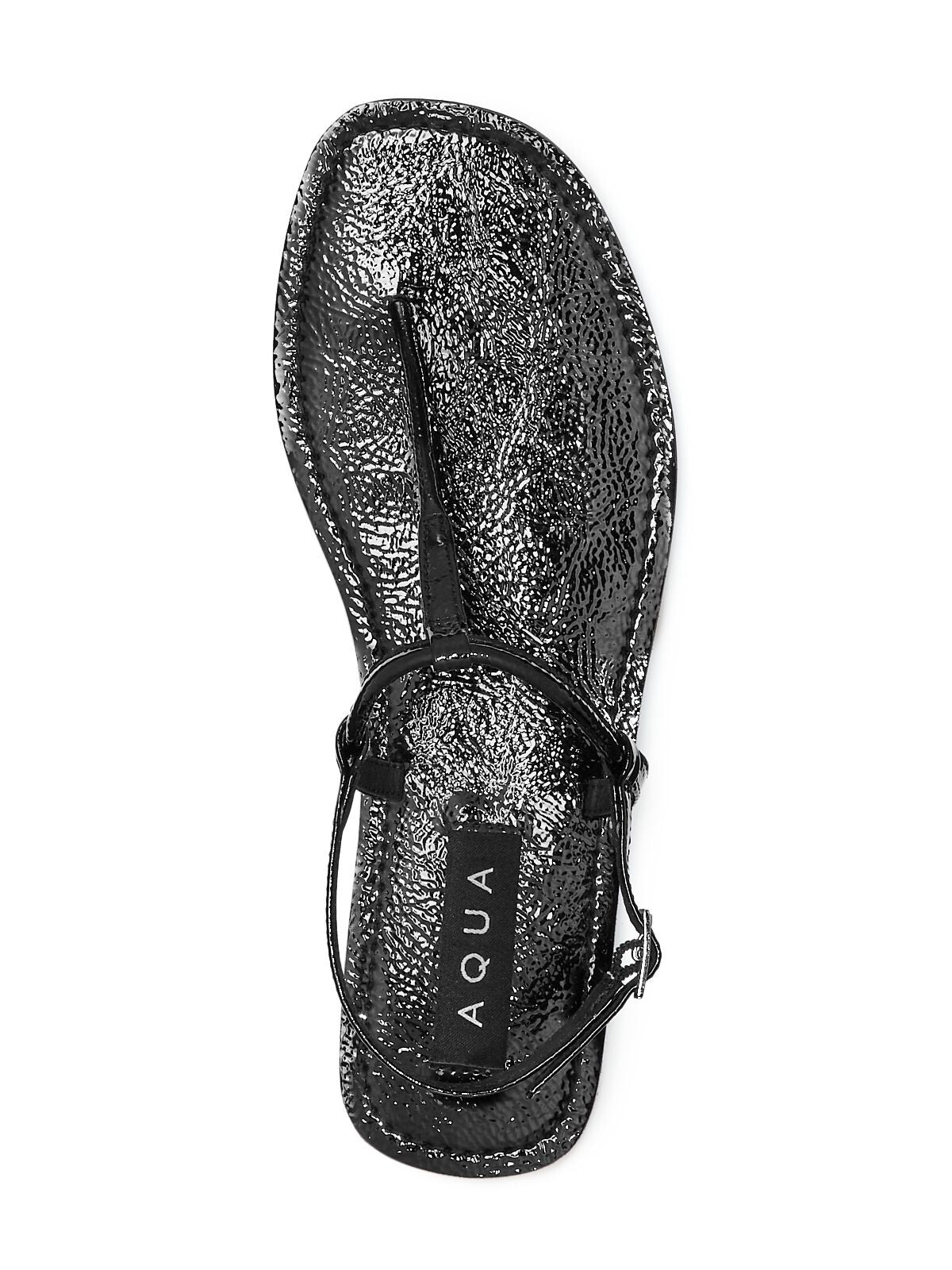 AQUA Womens Black T-Strap Zen Round Toe Buckle Thong Sandals Shoes M