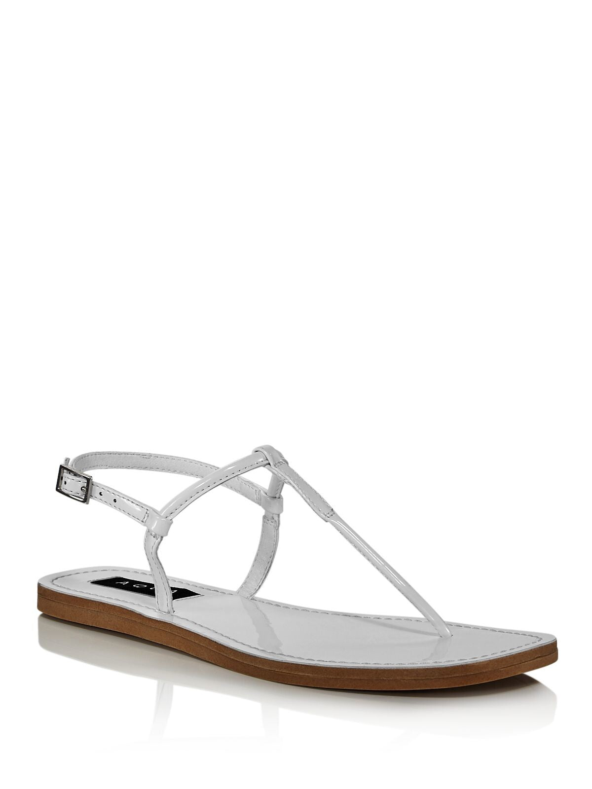 AQUA Womens White T-Strap Zen Round Toe Buckle Thong Sandals Shoes 6 M