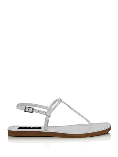 AQUA Womens White T-Strap Zen Round Toe Buckle Thong Sandals Shoes 8 M