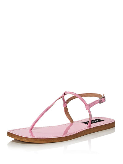 AQUA Womens Pink T-Strap Zen Round Toe Buckle Thong Sandals Shoes 8 M