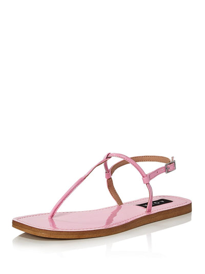 AQUA Womens Pink T-Strap Zen Round Toe Buckle Thong Sandals Shoes 5 M