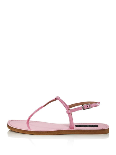 AQUA Womens Pink T-Strap Zen Round Toe Buckle Thong Sandals Shoes 5 M