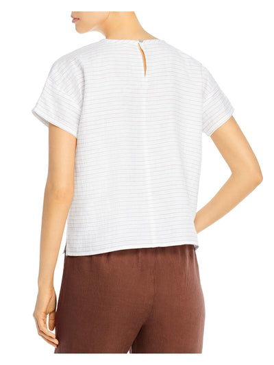 EILEEN FISHER Womens White Pinstripe Short Sleeve Crew Neck Top XS