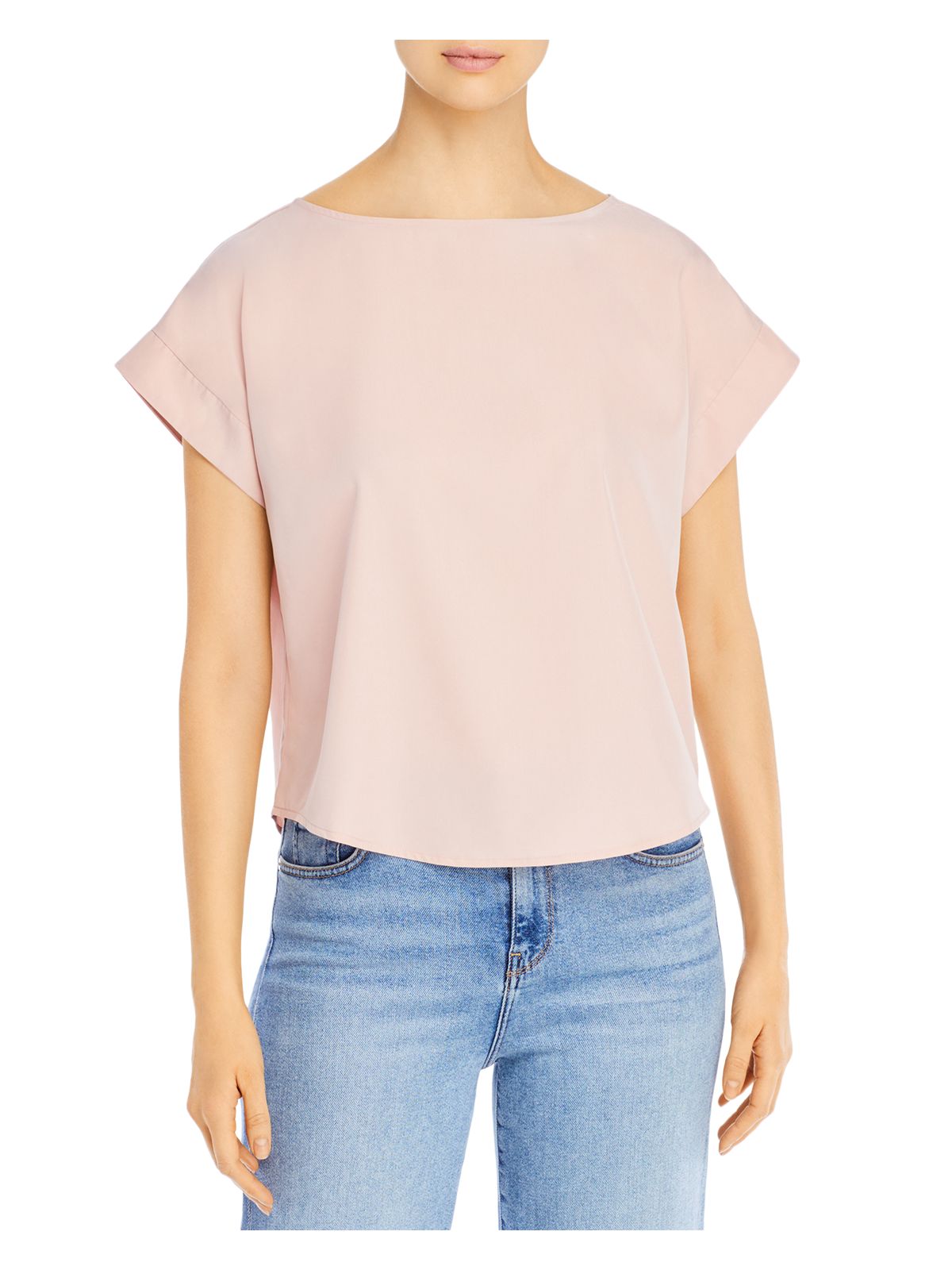 EILEEN FISHER Womens Pink Stretch Cap Sleeve Boat Neck Top M