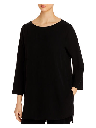 EILEEN FISHER Womens Black 3/4 Sleeve Jewel Neck Tunic Top XXS