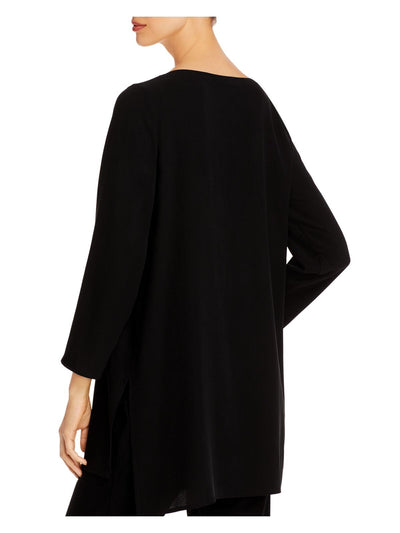 EILEEN FISHER Womens Black 3/4 Sleeve Jewel Neck Tunic Top XS