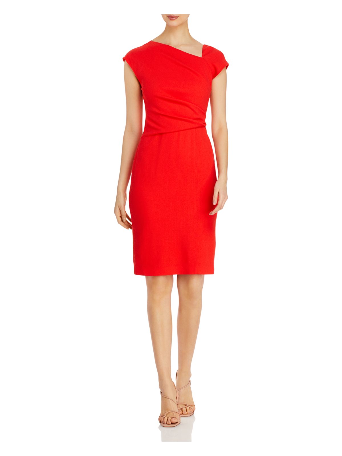 NARCISO RODRIGUEZ Womens Orange Textured Zippered Ruched Lined Cap Sleeve Asymmetrical Neckline Above The Knee Evening Sheath Dress 38