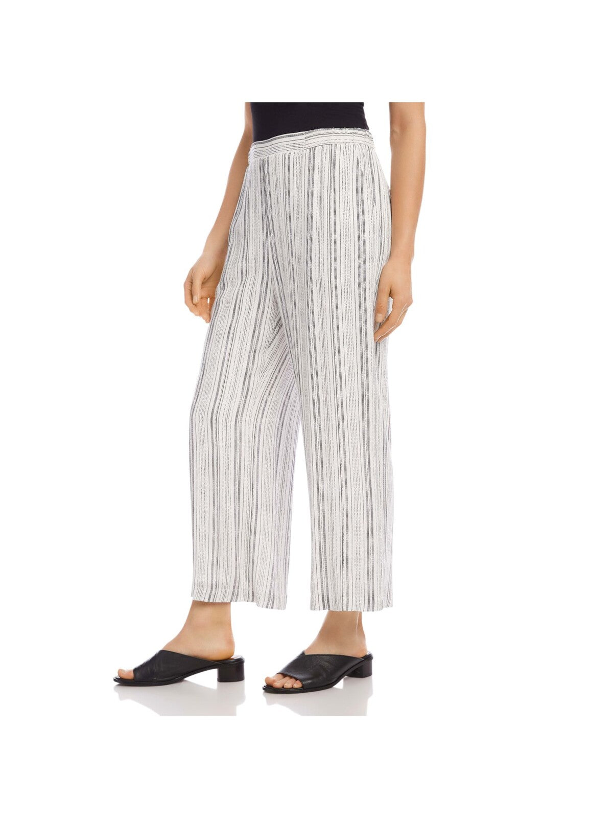 KAREN KANE Womens White Pocketed Pull On  Wide Leg Striped Cropped Pants S